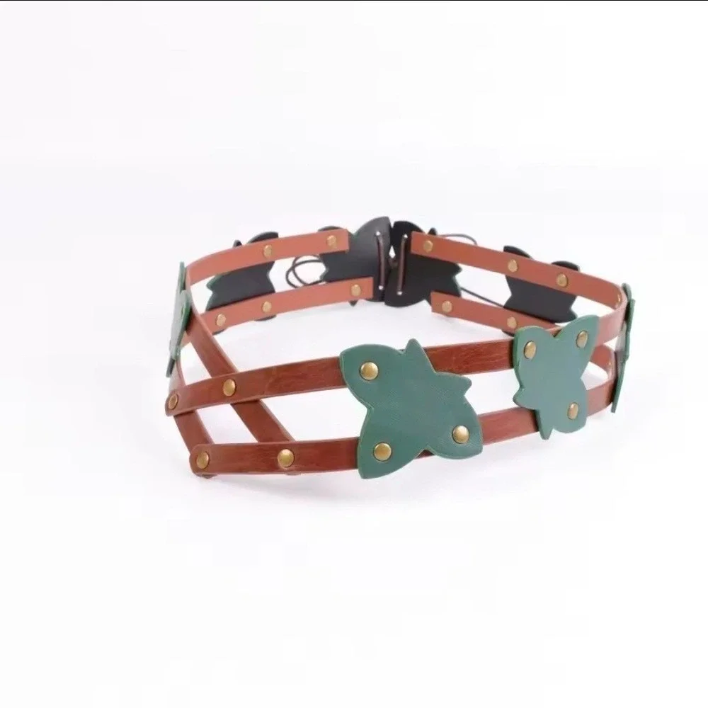 Womens Butterfly Cage Belt Brown Green‎ Faux Leather Lace Up Cincher Fairycore